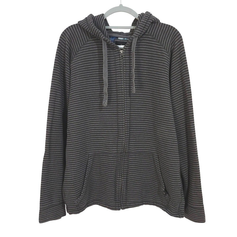 Prana Kennet Full Zip Hoodie Mens XL Organic Cotton Striped Gray Black M2KENN314